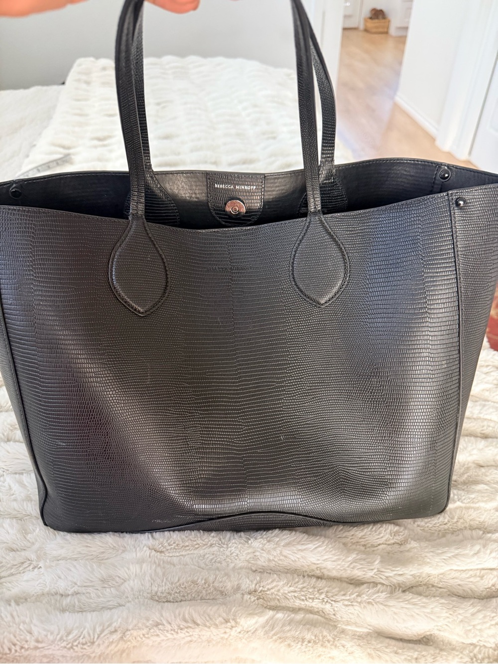 Rebecca Minkoff Black Lizard-Embossed Tote Bag